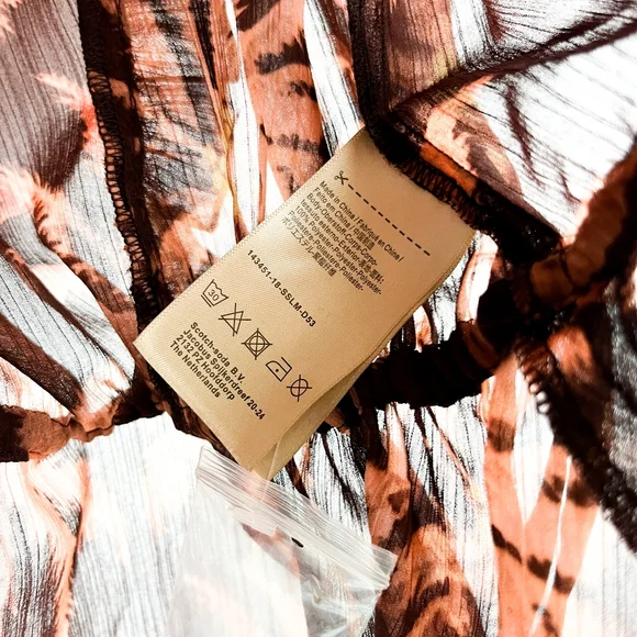 NWT Scotch & Soda Brown Palm Tree Patterned Sheer Blouse - Picture 3 of 13